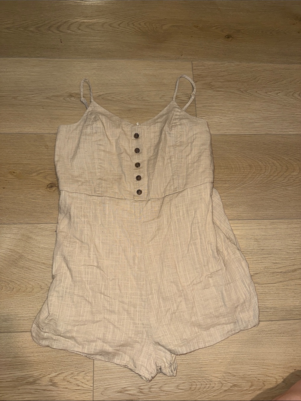 Linen-Blend Cream Romper with Button Front
